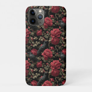 Gothic Pattern with Red Roses and Crows iPhone 11 Pro Case