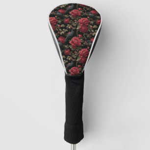 Gothic Pattern with Red Roses and Crows Golf Head Cover