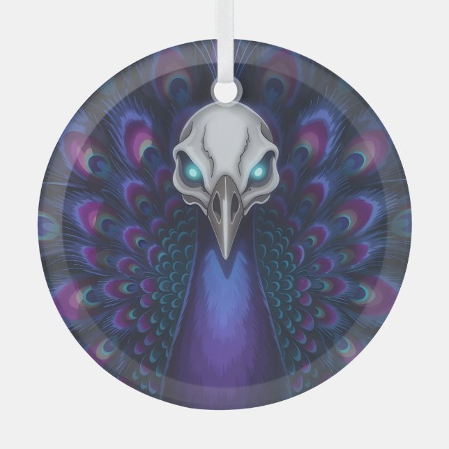 Gothic Peacock Skull Glass Tree Decoration (Front)