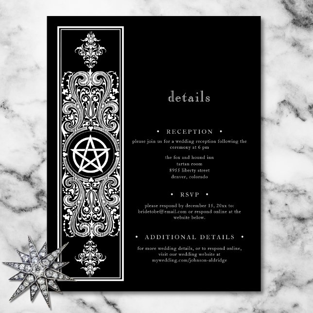 Gothic Pentagram Star Black White Wedding Enclosure Card (Gothic Pentagram Star Black White Wedding Enclosure Card)