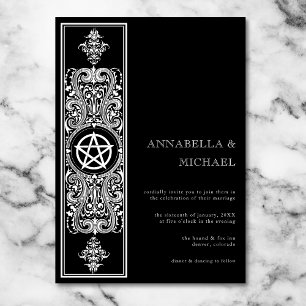 Gothic Pentagram Star Black White Wedding Invitation