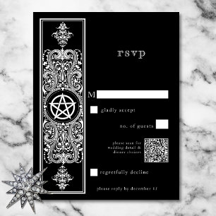 Gothic Pentagram Star Black White Wedding QR Code RSVP Card