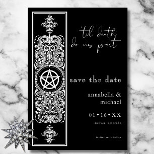 Gothic Pentagram Star Black White Wedding Save The Date
