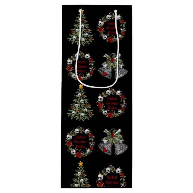 Gothic Personalised Christmas Skulls Trees Wreath Wine Gift Bag (Front)