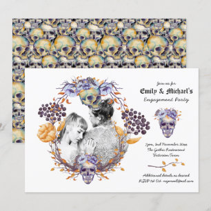 Gothic PHOTO Wedding/Engagement Purple Skulls Invitation
