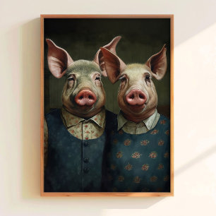 Gothic Pig Wall Print Funny Pig Poster Vintage Pig