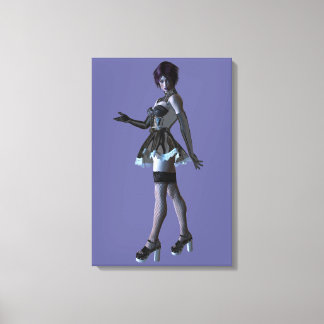 Gothic Pin Up Female in PVC, Lace and Fishnet Canvas Print
