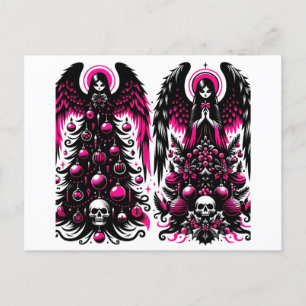 Gothic Pink and Black Angel Christmas Trees Postcard