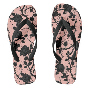 Gothic Pink and black Cemetery roses Flip Flops