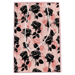 Gothic Pink and black Cemetery roses   Medium Gift Bag