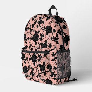 Gothic Pink and black Cemetery roses  Printed Backpack