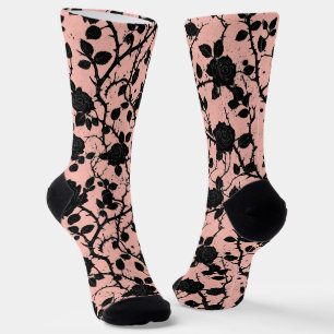 Gothic Pink and black Cemetery roses   Socks