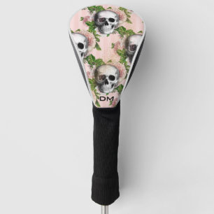 Gothic Pink Floral Skull Stripe Golf Head Cover