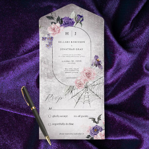 Gothic Pink & Purple Floral Halloween No Dinner    All In One Invitation
