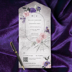 Gothic Pink & Purple Floral Halloween QR Code   All In One Invitation