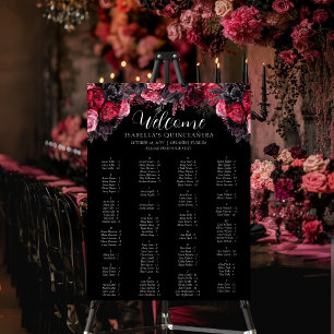 Gothic Pink Red & Black Moody Florals Quinceañera Poster