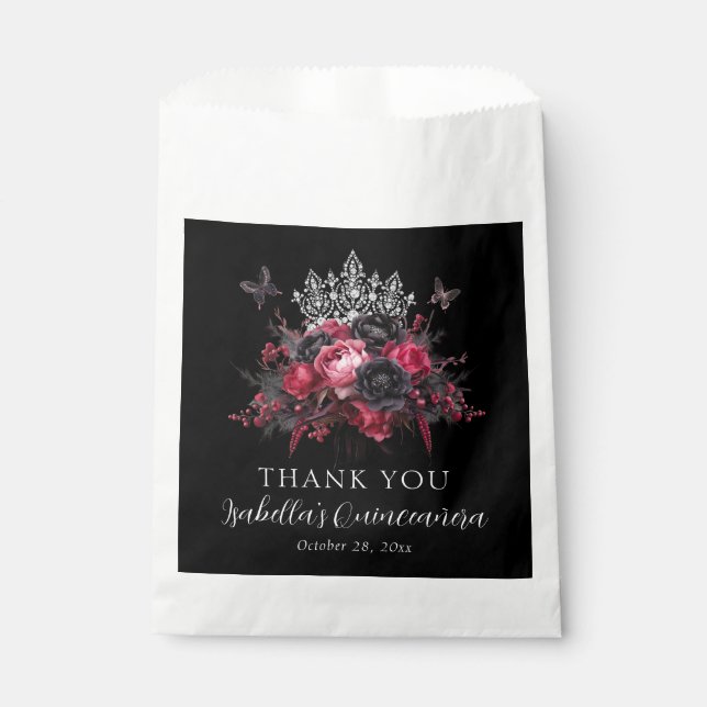 Gothic Pink Red & Black Moody Quinceañera Favour Bags (Front)