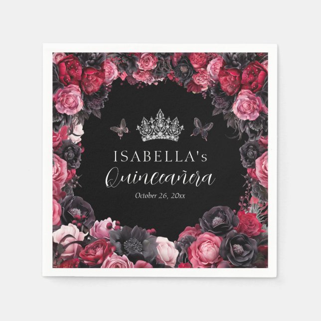 Gothic Pink Red & Black Moody Quinceañera Napkin (Front)