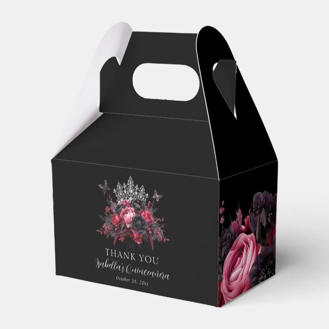 Gothic Pink Red & Black Quinceañera Favour Box (Front Side)