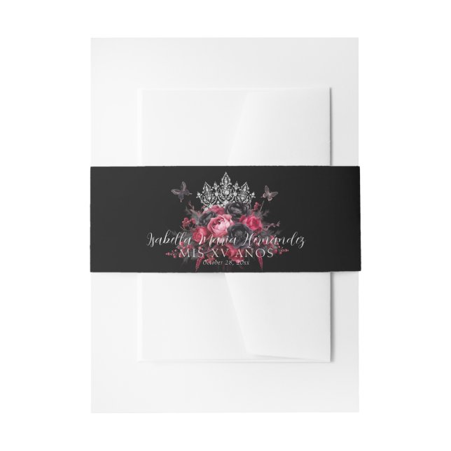 Gothic Pink, Red & Black Quinceañera Invitation Belly Band (Front Example)