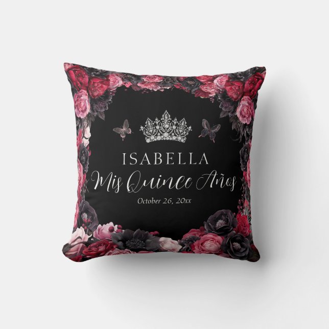 Gothic Pink Red & Black Quinceañera Throw Pillow (Front)