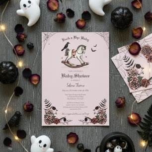 Gothic Pink Rocking Horse Rock a Bye Baby Shower Invitation
