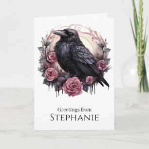 Gothic Pink Rose Raven Dark Academia Card