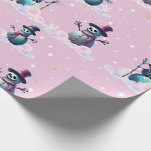 Gothic Pink Snowmen Christmas Wrapping Paper