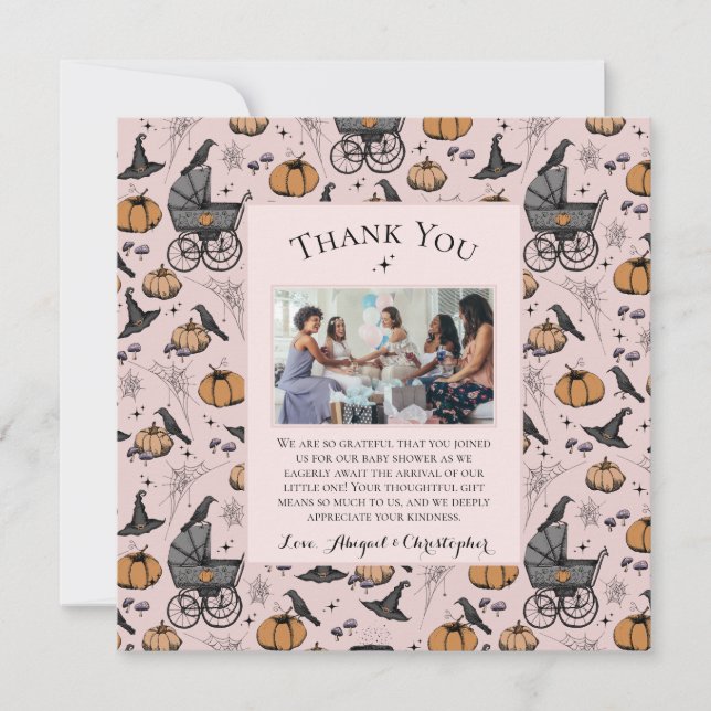 Gothic Pink Victorian Baby Carriage Thank You Card (Front)