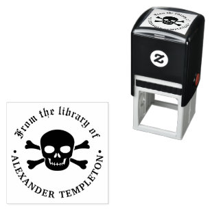 Gothic Pirate Skull Crossbones Library Book Name Self-inking Stamp