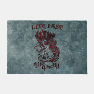 Gothic Pirate Skull Woman Live Fast Die Pretty Doormat