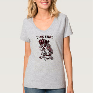 Gothic Pirate Skull Woman Live Fast Die Pretty T-Shirt