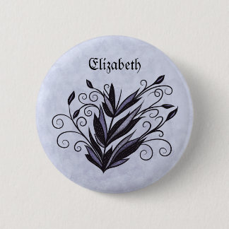 Gothic Plant Art - Black and Purple Floral Name 6 Cm Round Badge