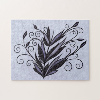 Gothic Plant Art - Black and Purple Floral Swirl Jigsaw Puzzle