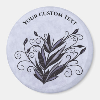 Gothic Plant Art - Black and Purple Floral Swirl Magnet