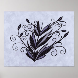 Gothic Plant Art - Black and Purple Floral Swirl Poster