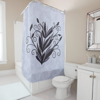 Gothic Plant Art - Black and Purple Floral Swirl Shower Curtain