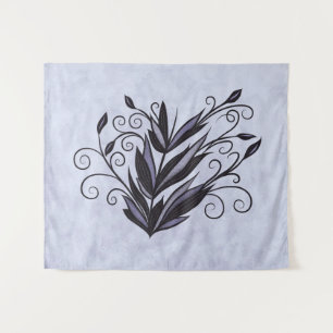 Gothic Plant Art - Black and Purple Floral Swirl Tapestry