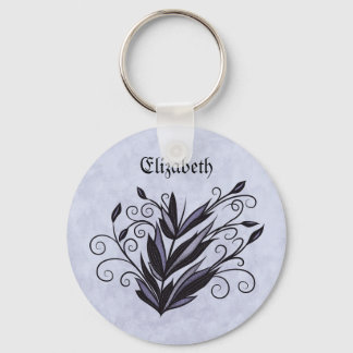 Gothic plant floral swirl flourish name key ring