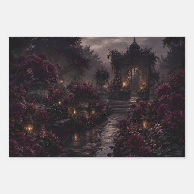 GOTHIC PLUM GARDEN WALKWAY WRAPPING PAPER SHEET (Front 2)