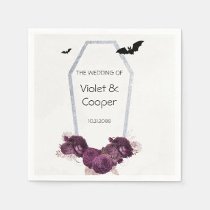 Gothic Plum Peony Silver Coffin Wedding Napkins