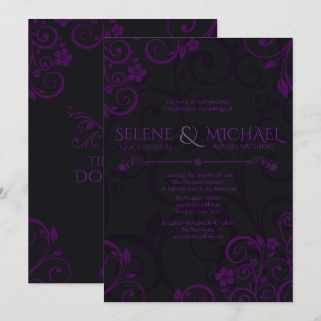 Gothic Plum Wedding Invitations (Front/Back)