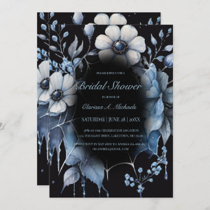 Gothic Powder Blue Floral Spider Web Bridal Shower Invitation