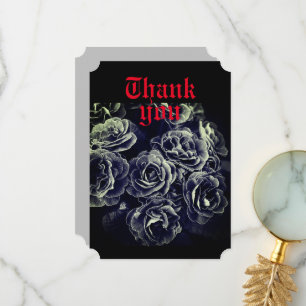 Gothic Primula Flowers, Black and White Thank You Card
