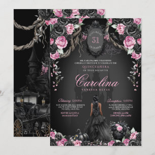 Gothic Princess Quinceañera Black & Pink Halloween Invitation