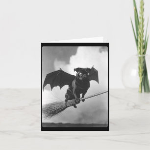 Gothic Pug With Bat Wings Witch Broom Spooky Card