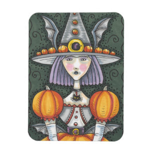 Gothic Pumpkin Witch Halloween Folk Art Magnet