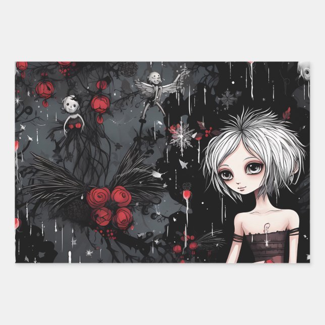 Gothic Punk Alternative Christmas Fairy Wrapping Paper Sheet (Front)
