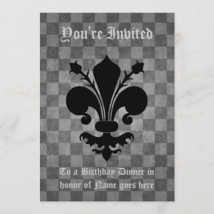 Gothic punk black fleur de lis Birhtday Dinner Invitation