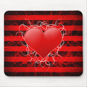 Gothic punk emo red heart with black stripes mouse mat